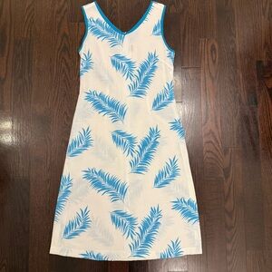 Blue Palm Leaf Midi Dress